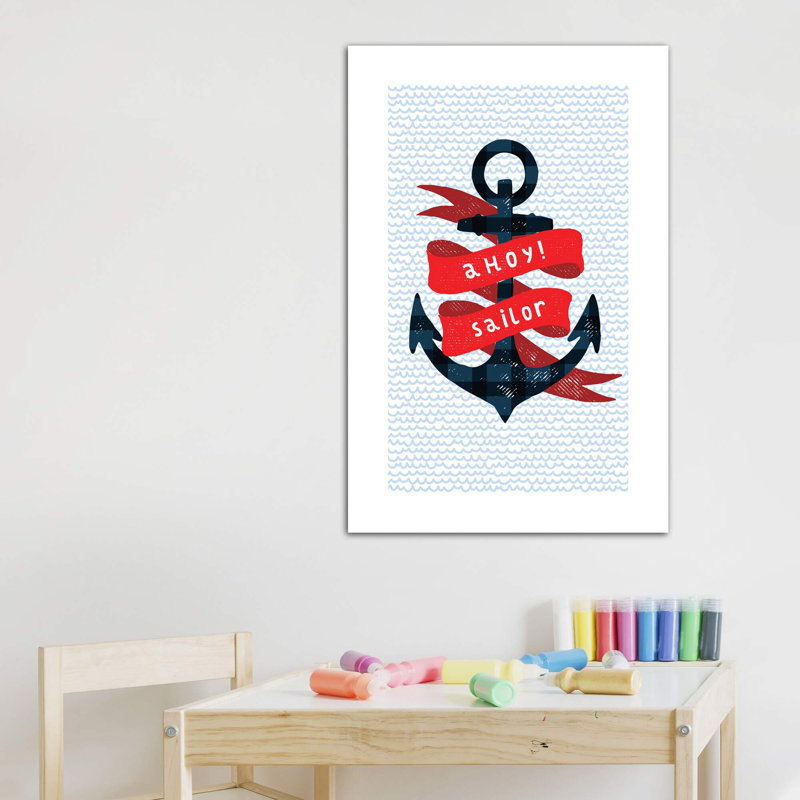 Nautical Anchor - impression d'art graphique, Toile tendue, H 40 po x l 26 po x P 1,5 po, Pas de tapis