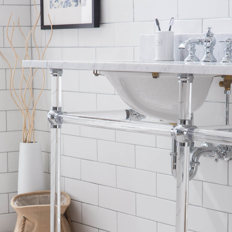 Empire Stone Oval Console Bathroom Sink with Faucet and Overflow, Chrome