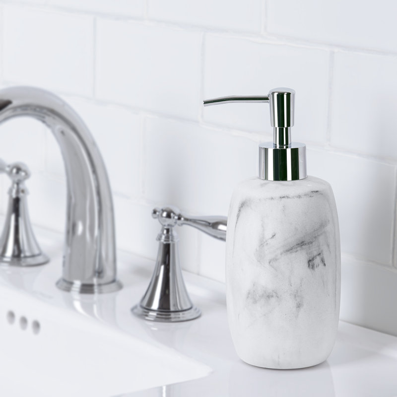 White Marble Resin Lotion Soap Dispenser with Chrome Pump