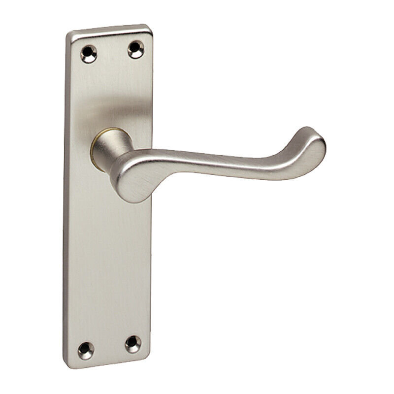 Victorian Scroll Door Handles Set, Plain Satin Nickel