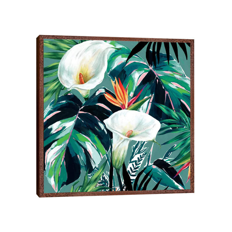 White Lily Paradise 1 Piece Painting on Canvas, 45.72 cm H x 45.72 cm W, Classic Brown Wood Framed