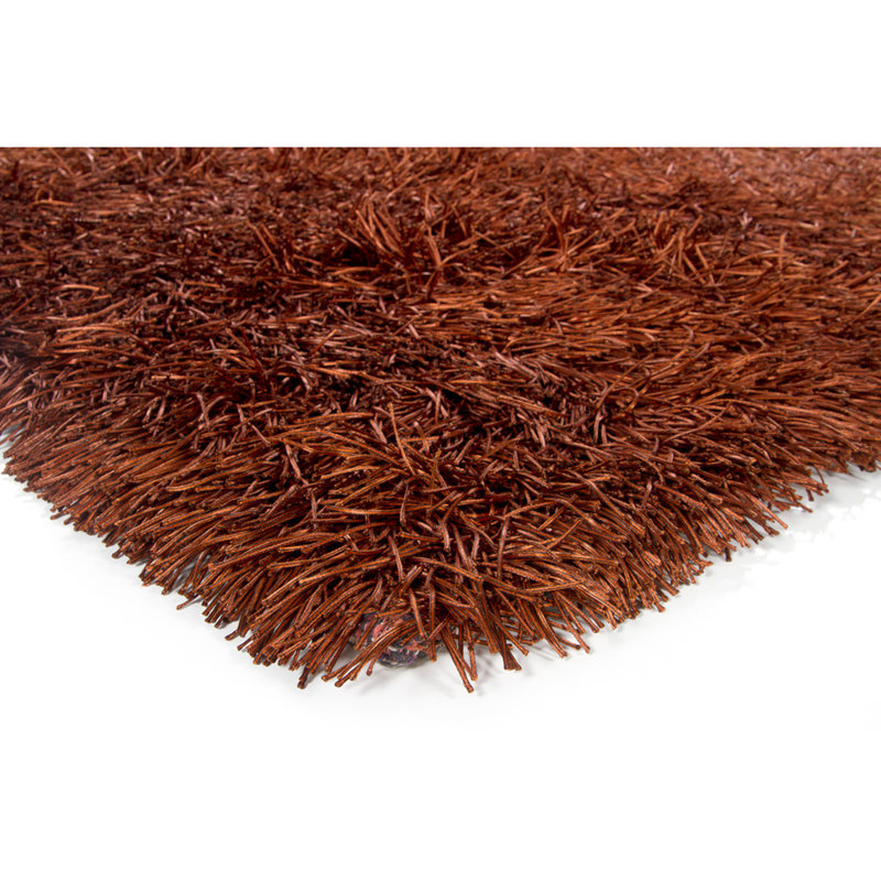 Tapis très long à poils longs en polyester tissé à la main brun clair Bensonhurst, Rouille, Rectangle 9 pi x 13 pi