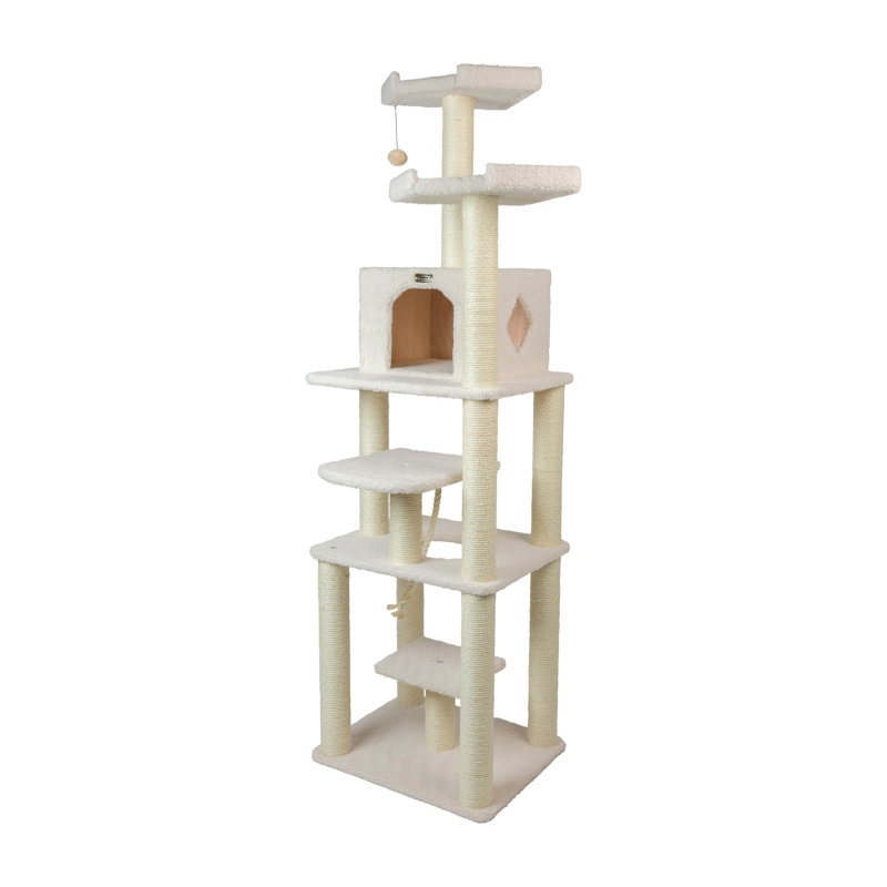Ivory Faux Fleece and Sisal 78" Cat Tree Tower