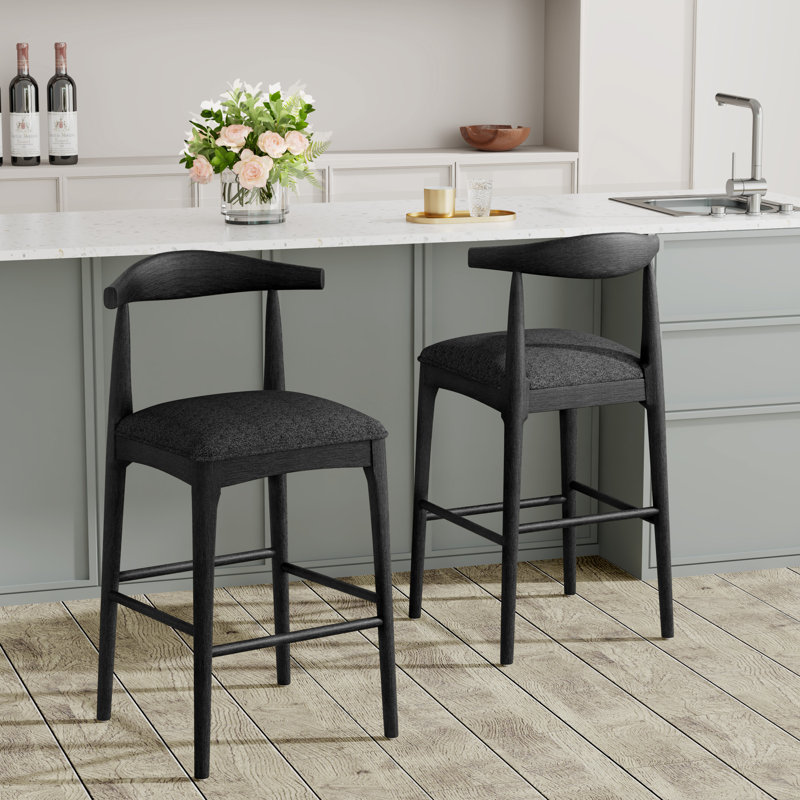 Tabourets rembourrés Eameson, Siège noir / structure noire, Tabouret de bar (siège d'une hauteur de 30,5 po)