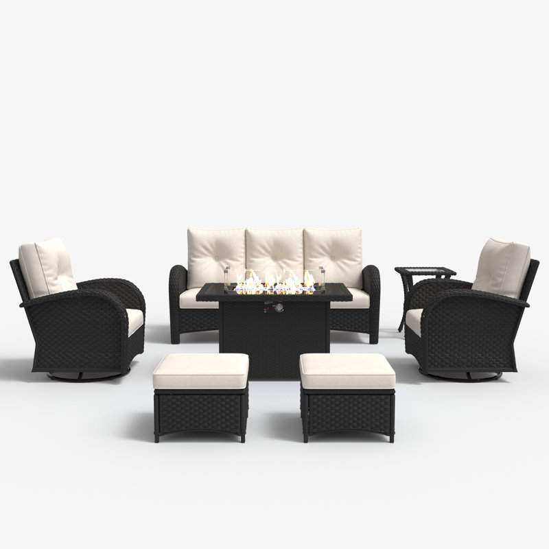 Gainford 7 - Person Patio Conversation Set with Cushions, Beige, Black