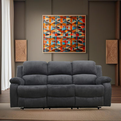 Elysian Dark Gray Corduroy Manual Reclining Living Room Sofa  With Flip-Down Table And Cup Holders