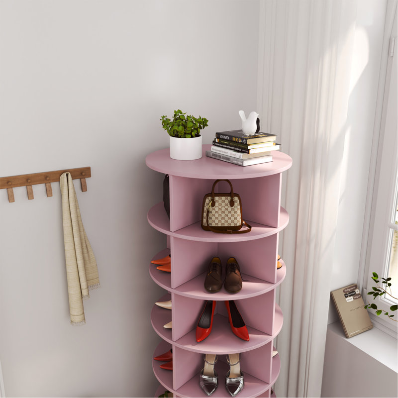 Pink Rotating Shoe Cabinet 6 Layers, Pink