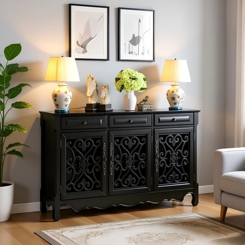 Black solid wood dining cabinet