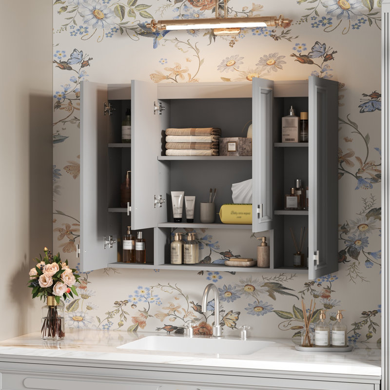 Modern Bathroom Cabinet With 5 Adjustable Shelves, Wall-Mounted Design, Soft-Closing Hinges, And Open Shelving For Enhanced Storage And Aesthetic Appeal