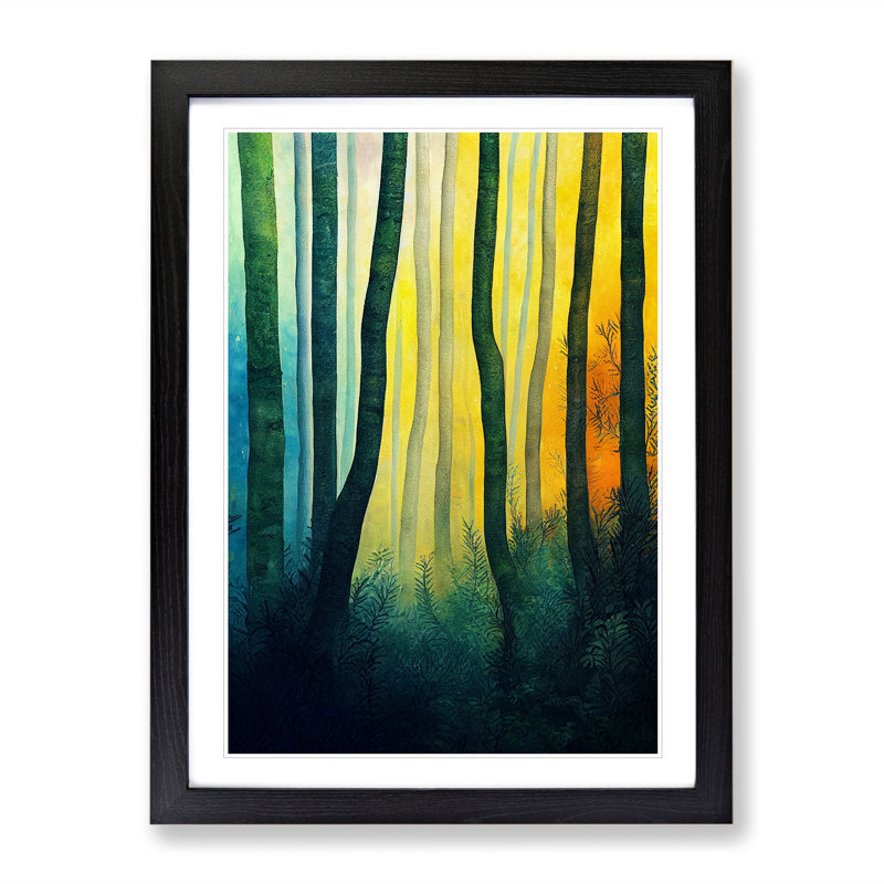 Forest Watercolour No.1 - Single Picture Frame Painting, Black, 64cm H x 46cm W x 2cm D