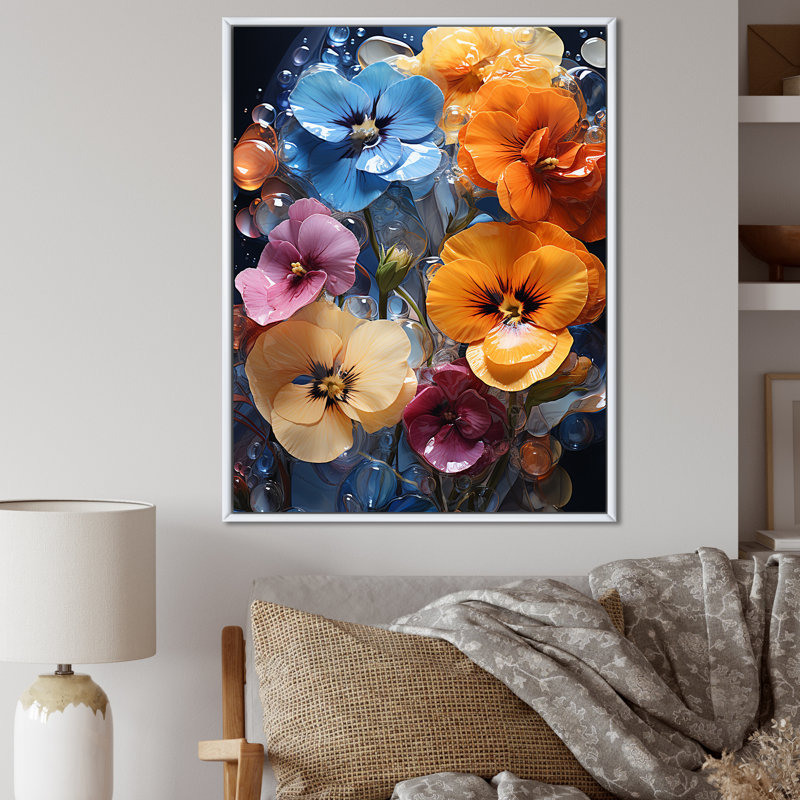 Vibrant Pansy Medley II, H 20 po x l 12 po x P 1 po, Cadre flottant blanc