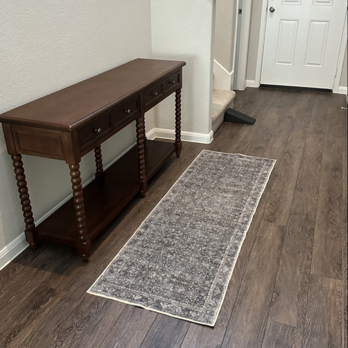 Aristidh 60"W Farmhouse 2-Drawer Solid Wood Base Console Table with Storage Shelf for Entryway Hallway Living Room - Walnut