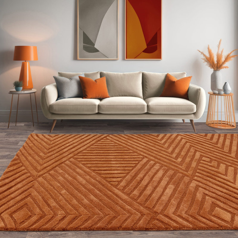 Berthamae Geometric Handmade Hand Tufted Orange Area Rug, Rectangle 160 x 230cm