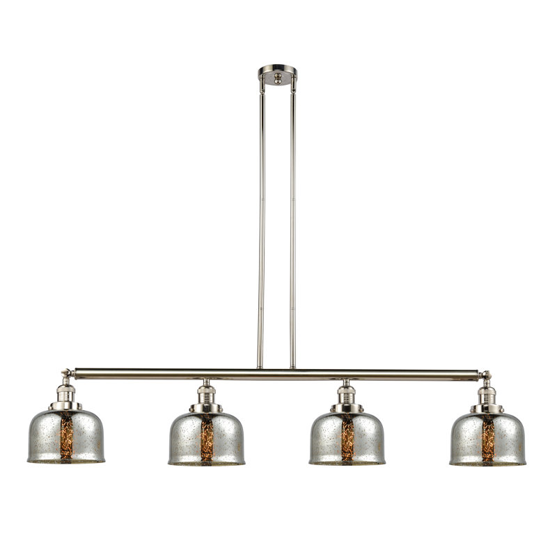 Luminaire suspendu linéaire à 4 lumières pour îlot de cuisine Lemire, Blanc mat, Nickel poli, H 10 po x l 52,63 po x P 8 po
