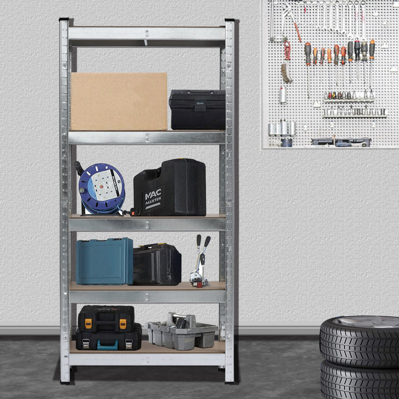 Keokuk Metal Height -Adjustable Shelving Unit, 150cm H x 70cm W x 30cm D, Silver