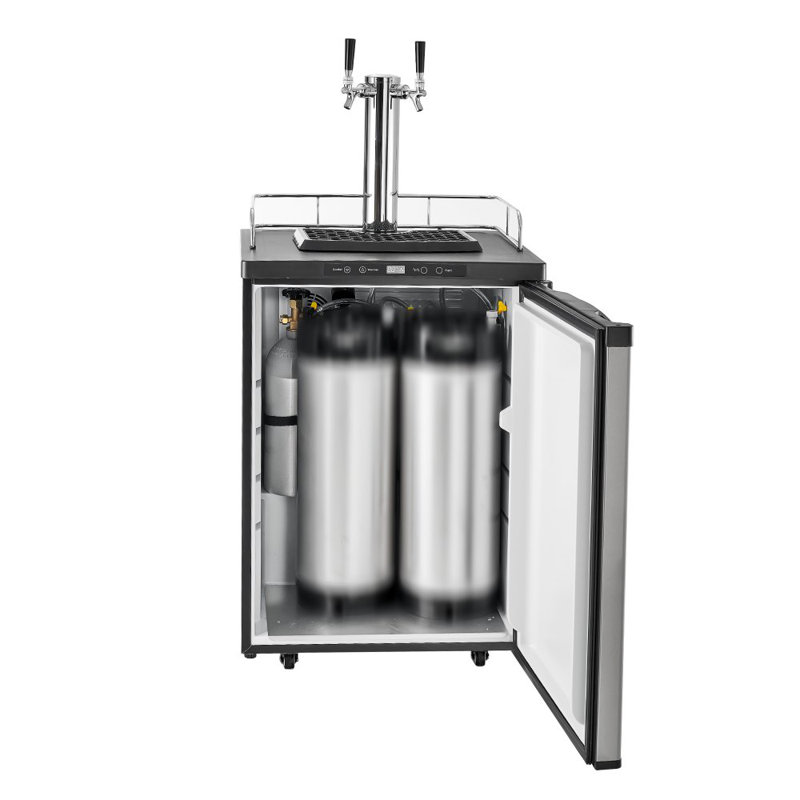 Bière Kegerator, distributeur de bière pression à double robinet pour verrou à boule, réfrigérateur pleine grandeur avec réservoir de 5 lb de CO2, capacité de 2 barils de verrouillage à 6 boules minces / 3, 162 L