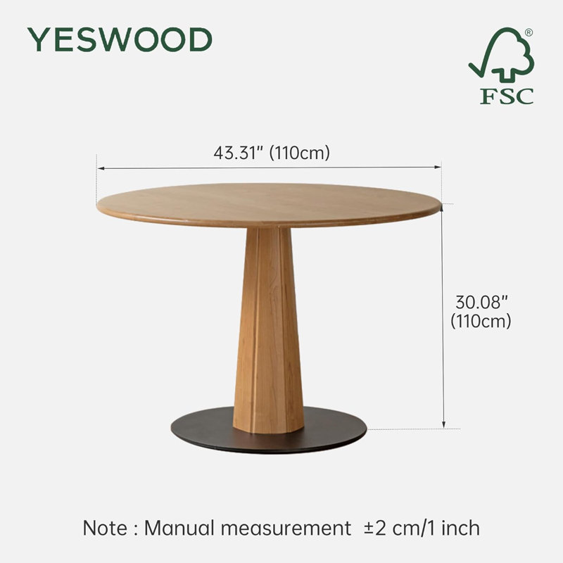43.3"W Solid Ash Round Dining Table