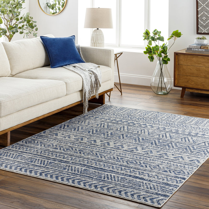 Cadle Rectangle Machine Woven Polypropylene Area Rug in Blue, Rectangle 5'3" x 7'