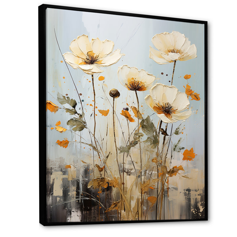 Minimalisme beige, fleurs sauvages et prairies, Cadre flottant noir, H 44 po x l 34 po