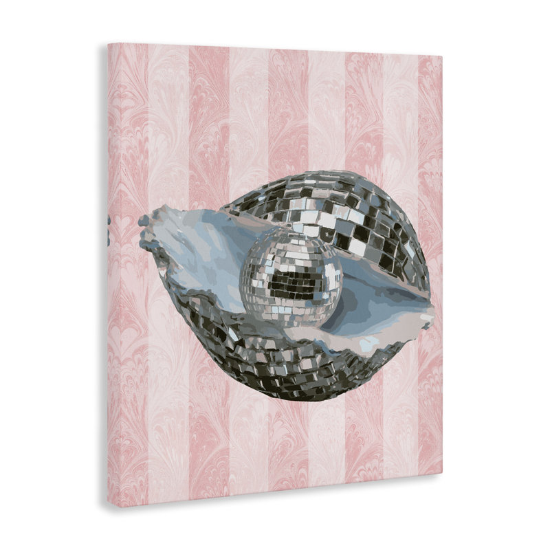 Huître disco sur toile rayée, design par Lil 'Rue, H 20 po x l 16 po