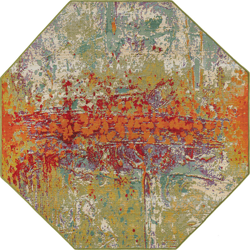 Trona Washable Abstract Indoor / Outdoor Rug, Octagon 5' x 5'