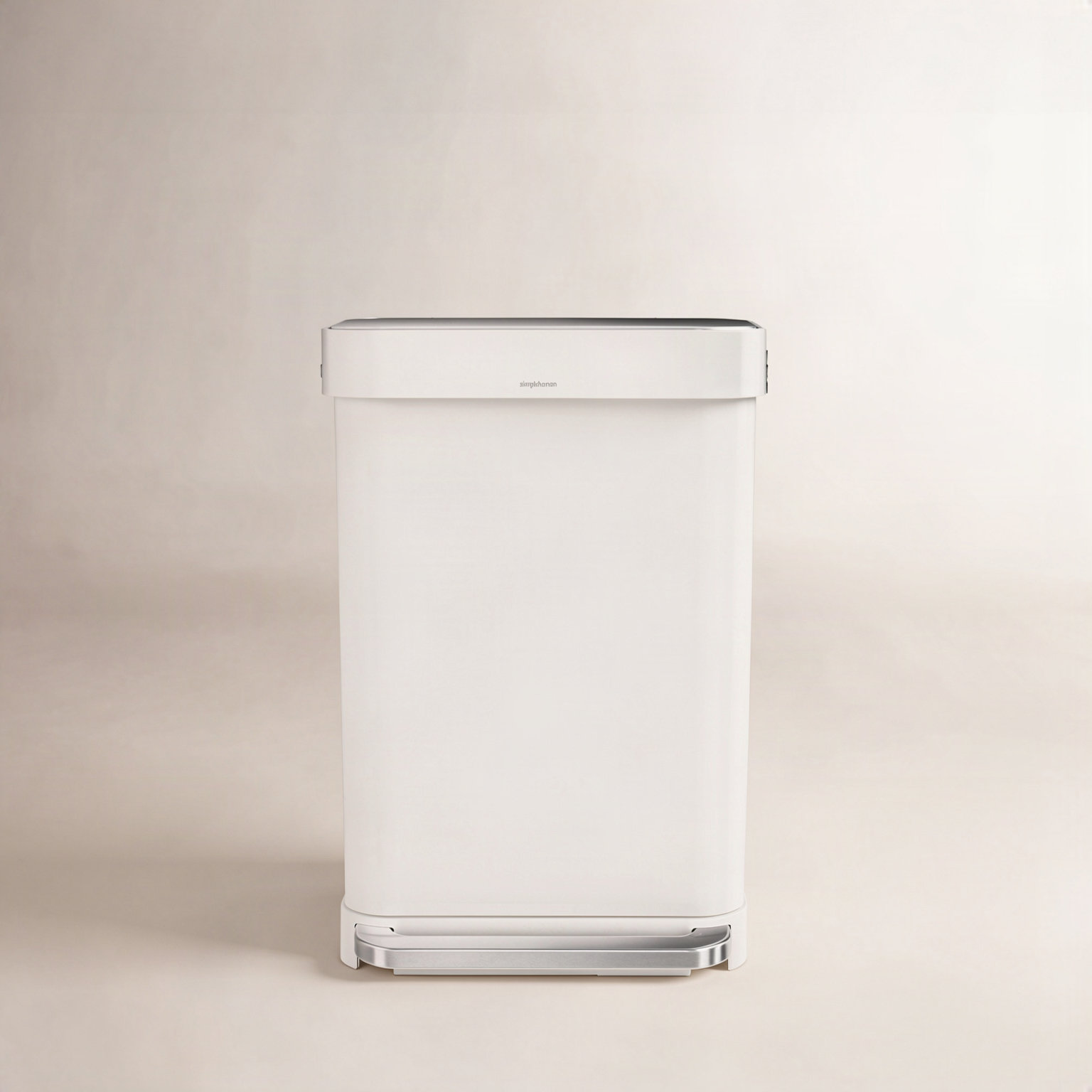 simplehuman 12gal Rectangular Step-On Can, White