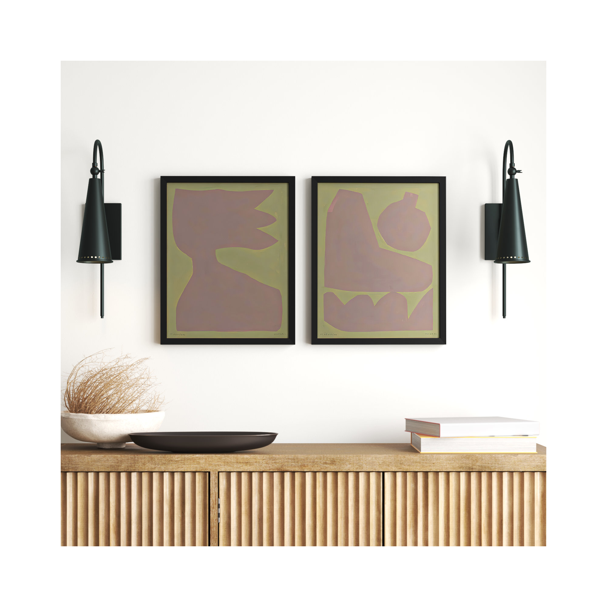 Ash 3 & 4. by Michael Kempen, Black Framed, 20"H x 16"W x 1.25"D