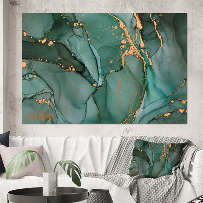 Turquoise et gris luxueux abstrait fluide IV - peinture sur toile