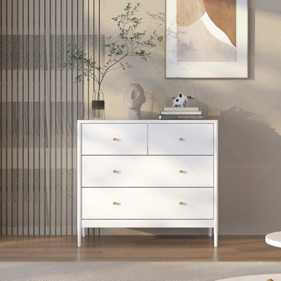 White 4-Drawer Kids Dresser, Wooden Storage Cabinet For Toddler Bedroom, Nursery, Closet, Baby Nightstand Organizer For Living Room Or Apartment, 35.4" Wide