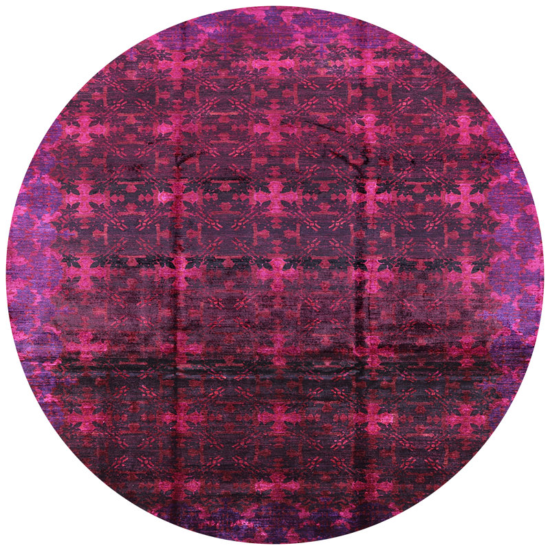 Tapis oriental noir / mauve, Rond 7 pi