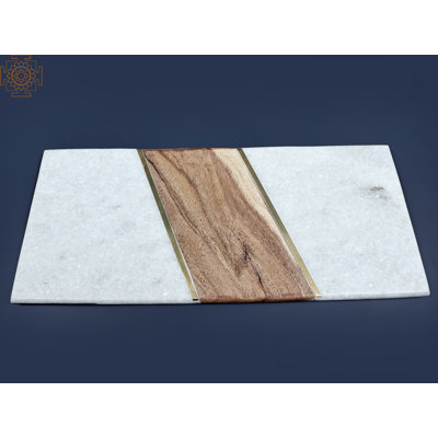 17" Marble and Wood Serving Board – Handcrafted Modern Chopping & Charcuterie Board with Handle – Two-Tone Kitchen Décor