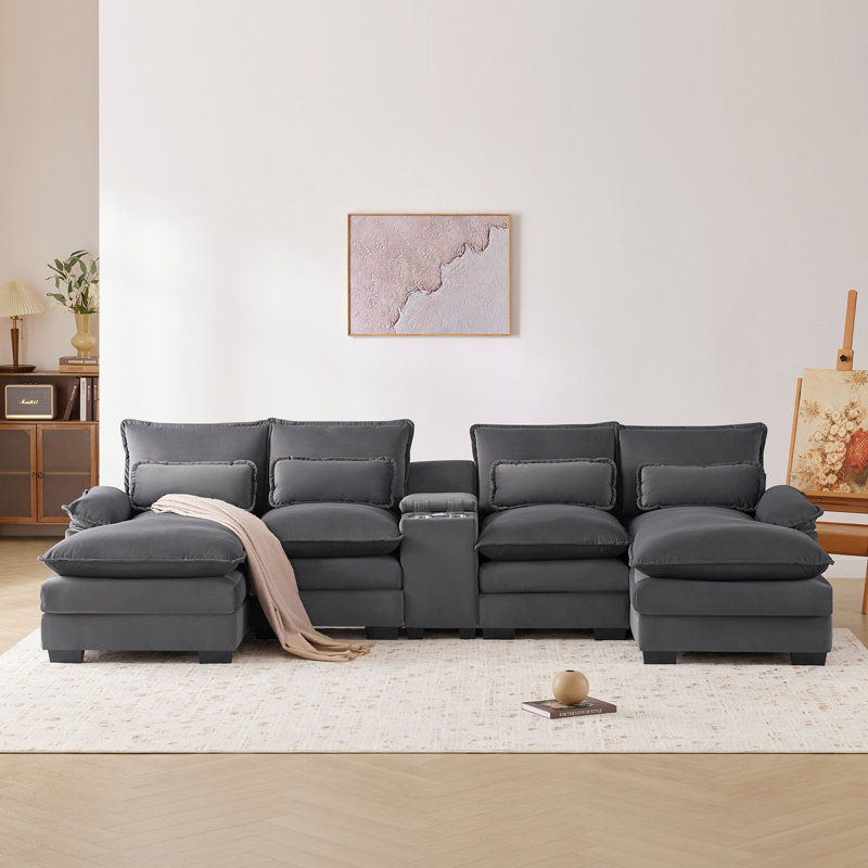 5-Piece Upholstered U-Shaped Sectional, Gray duplicate