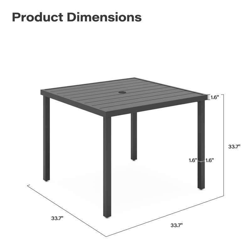 37" Long Outdoor Square Iron Dining Table