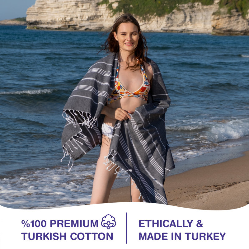 Euan Turkish Cotton Beach Towel Set, Black/Gray/White