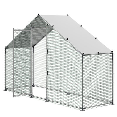 Grand poulailler en métal, 9,8 x 3,3 x 6,6 pi, poulailler avec couvercle imperméable et cadre robuste, cage de volaille pour enclos pour poules et poules
