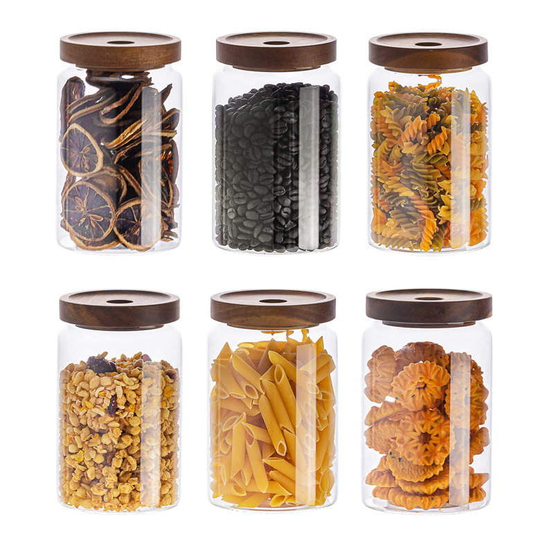 Ensemble de 6 contenants de rangement en verre hermétiques avec couvercles en bambou, 28 oz
