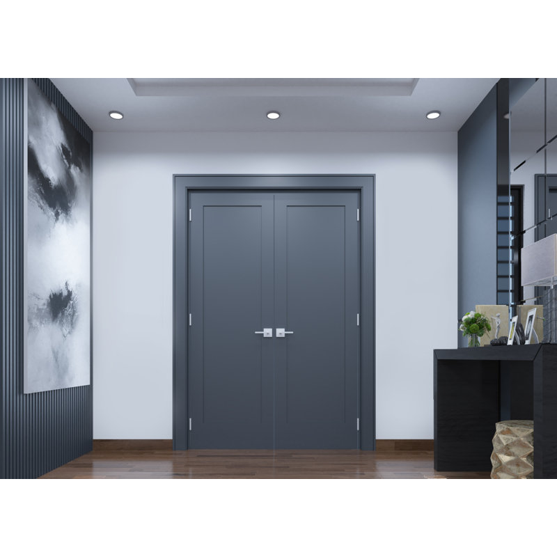 Primed White Solid Core Prehung French Door with Satin Nickel