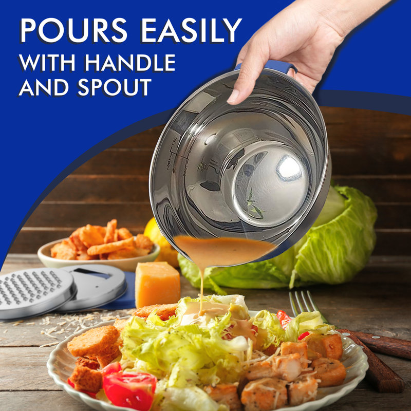 Blue Stainless Steel Mixing Bowl Set with Lids and Graters