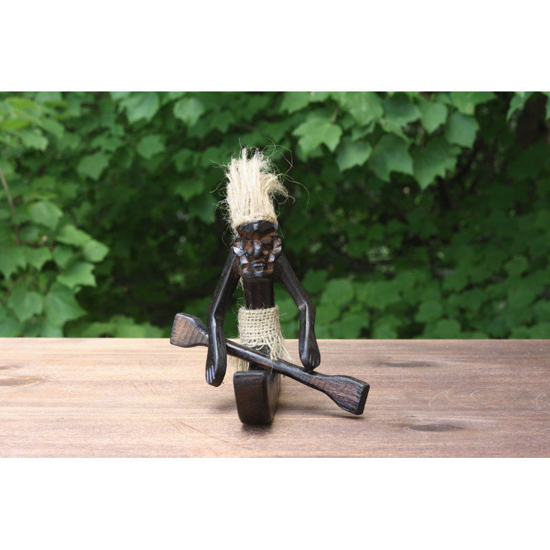 Statue de kayak tribal primitif en bois fait à la main en canot Sculpture tiki bar fabriqué à la main cadeau unique décor figurine sculptée à la main - B