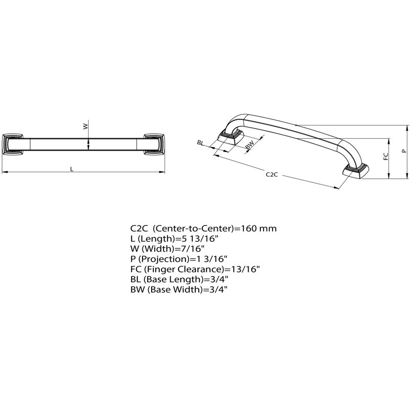 Square 5 1/16" Center Arch Pull Multipack, Brushed Oil Rubbed Bronze