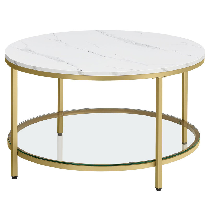 Chrishiya Coffee Table with Storage, Marble white, Light gold