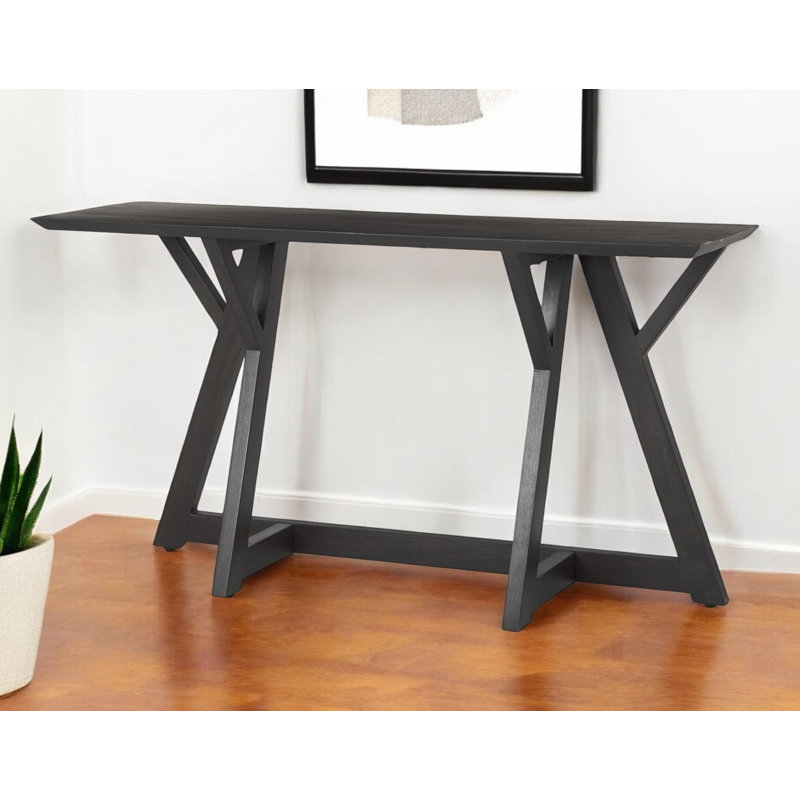 54" Brown Solid Wood Trestle Console Table