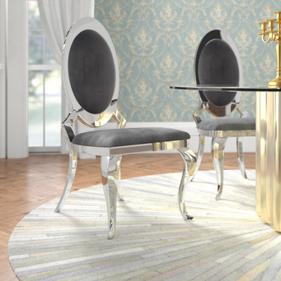 Chaise d'appoint rembourrée à dossier King Louis avec structure en acier inoxydable Amity
