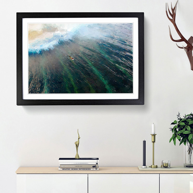 Surfing in the Maldives - Framed Print, 27cm H x 36cm W x 2cm D, Black Framed