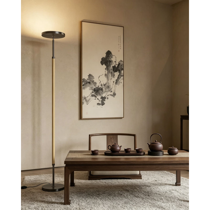 Smart LED Torchiere Floor Lamp With Remote Control - Stepless Dimming & Adjustable Color Temperature, Timer Function, Modern Wood & Black Nickel Design For Living Room, Bedroom, Office
