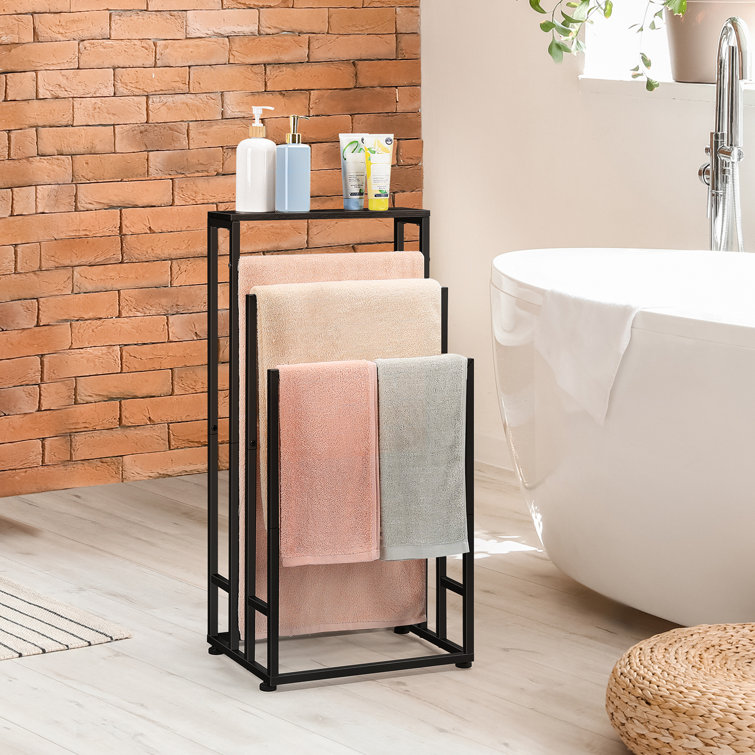 A Home Floor-Standing Towel Rack With Wooden Top Shelf | Wayfair