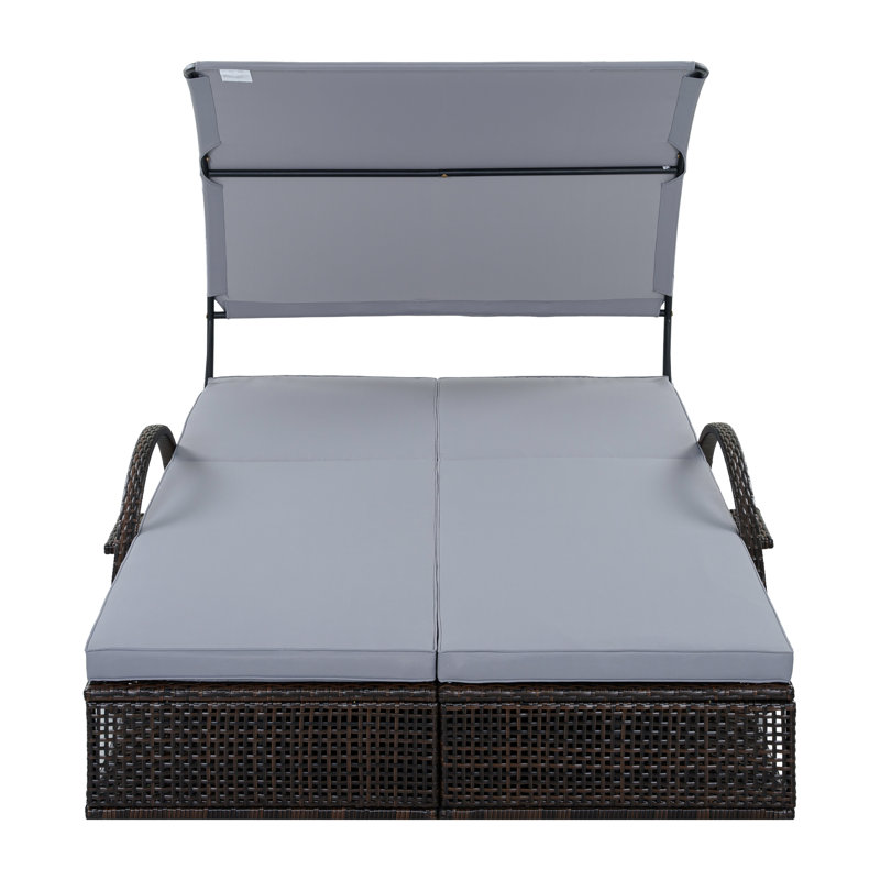 Double méridienne extérieure réglable à 5 positions avec table d'appoint cachée, chaise longue de patio à structure en acier pour piscine et jardin