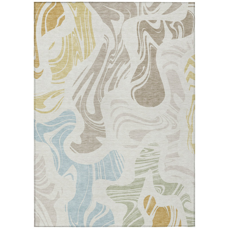 Machine Washable Indoor/Outdoor Chantille ACN2852 Abstract Rug, Ivory, 3' x 5'