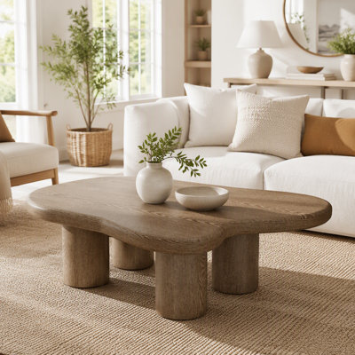 Free Form Walnut Coffee Table, Engineered Wood Center Table for Living Room