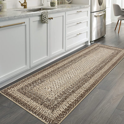 Tapis antidérapants et antidérapants lavables à la machine pour le salon, tapis à bordure tressée à imprimé campagnard, revêtement de sol mince et pliable résistant aux taches pour la salle à manger de la chambre de bébé